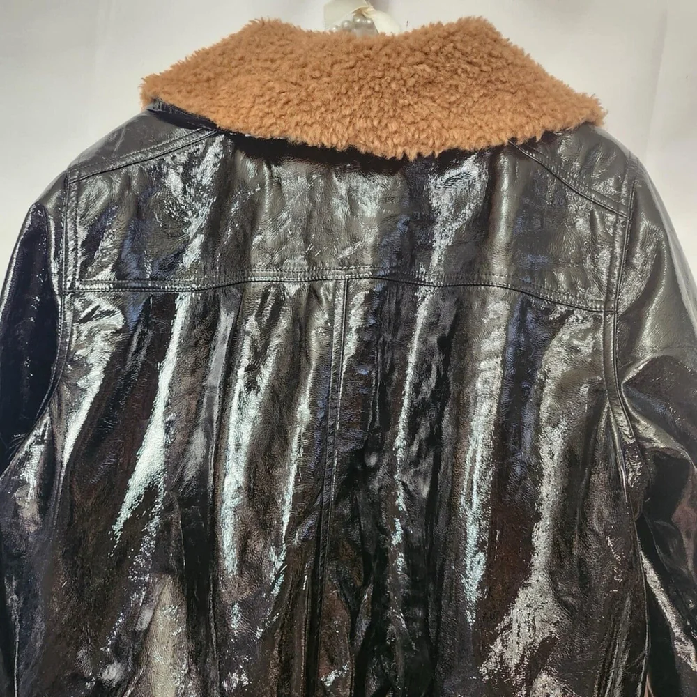 MOTHER Faux Leather Pilot Jacket Don’t Crash Faux Fur Bomber Jacket Black Sz XL
